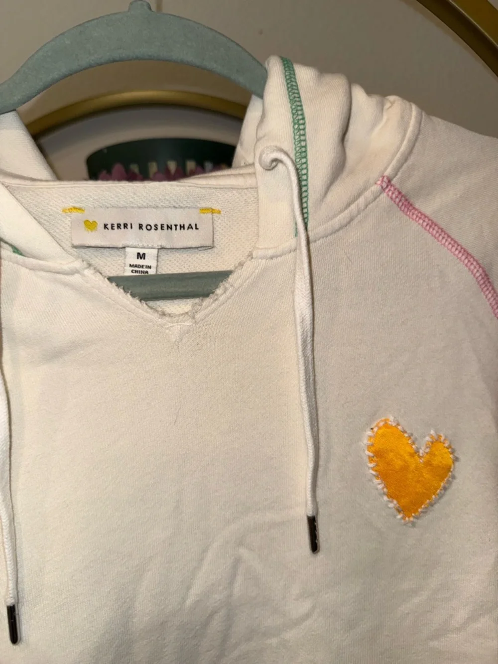 Sunwashed White Hoodie Sweater with Yellow Heart Accent - Picture 2 of 3